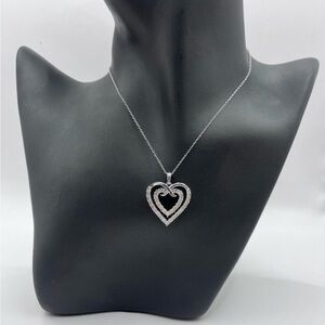 Natural Diamond Double Heart 💕 Silver Necklace